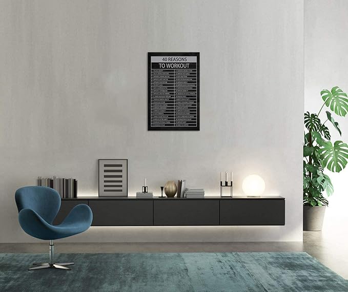 Inspirational Canvas Wall Art Motivational Painting Positive Entrepreneur Quotes Poster 40 Reasons to Workout Print Wall Decor Artwork for Home Bedroom Office Framed[24" W x 36" H]