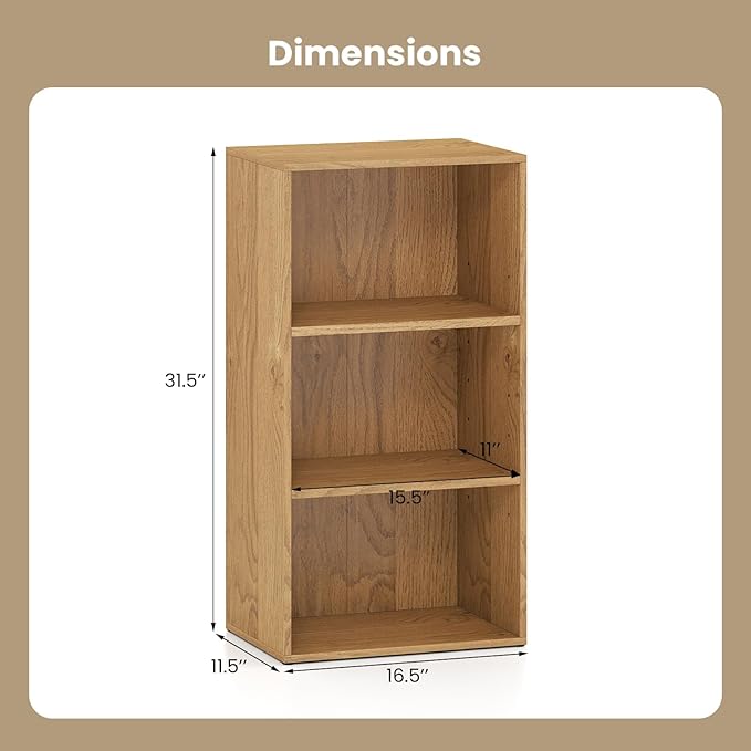 Giantex 3 Shelf Bookcase, Modern Bookshelf Cube Storage Organizer, Open Storage Cabinet Multi-Functional Home Office Bedroom Furniture Display Bookcases, Natural