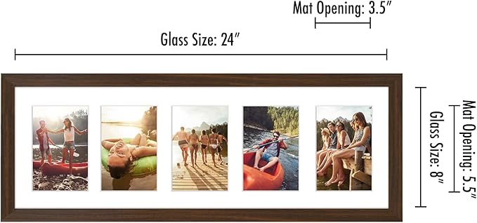 Americanflat 4x6 Collage Picture Frame with Shatter-Resistant Glass - Fits Five 4x6 Photos or Use as One 8x24 Picture Frame - Signature Collection - Collage Frames for Wall Display - Walnut