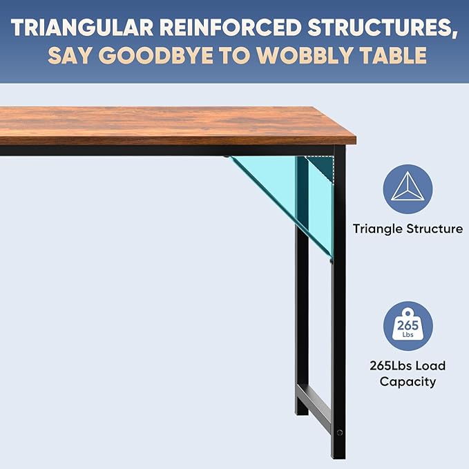 DUMOS 63 Inch Office Computer Desk Modern Simple Style Writing Study Work Table for Home Bedroom - Wood Brown