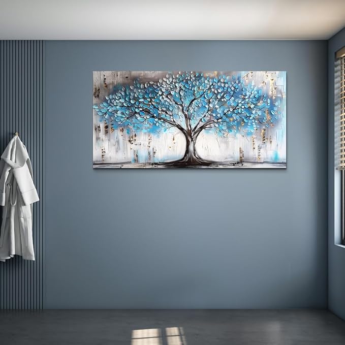 Wapluam Large Canvas Wall Decor For Living Room Farmhouse Wall Art For Bedroom Office Wall Decorations Blue Tree Paintings Abstract Pictures Framed Artwork Modern Room Home Decor Posters