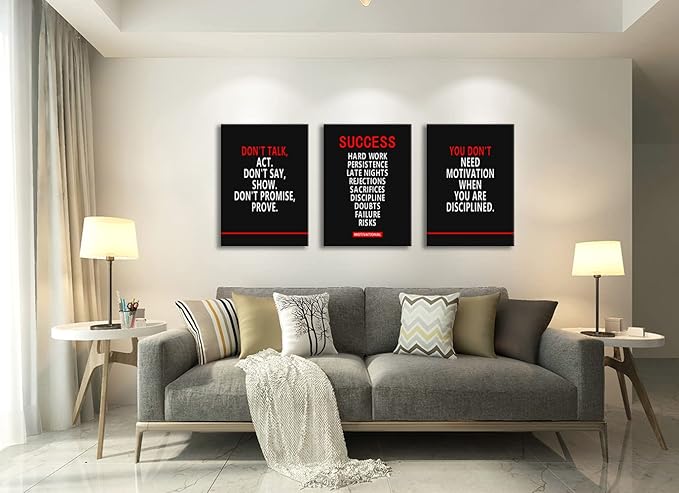 Motivational 3 Pieces Canvas Office Print Wall Art Inspirational Picture Sussecc Poster Painting Modern Inspiring Artwork for Home Living Room Bedroom Decor Framed Ready to Hang[60''Wx 28''H]