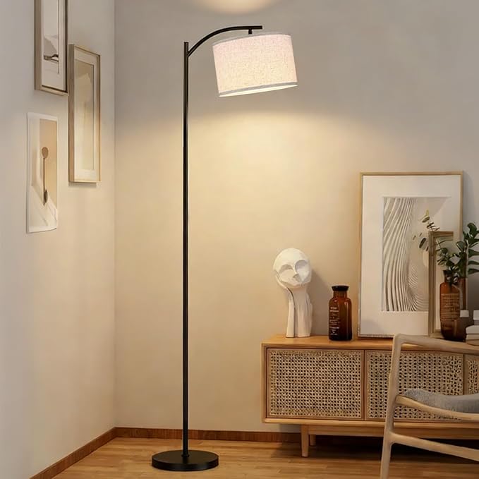 Floor Lamp for Living Room, Standing Lamp, Floor Lamp with Linen Lampshade for Home Décor, Office, Bedroom (Bulb Included)