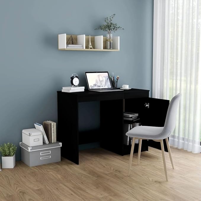 Modern Writing Computer Desk, Home Office Desk Writing Study Table PC Desk Workstation for Bedroom, Black 39.4"x19.7"x29.9" Engineered Wood(J)