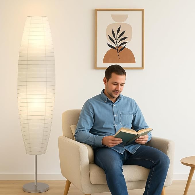 LIGHTACCENTS 59-Inch Rice Paper Floor Lamp – Japanese-Style Lantern with White Paper Shade, Modern Standing Lamp for Living Room, Bedroom, Office, Soft Ambient Lighting for Home Décor