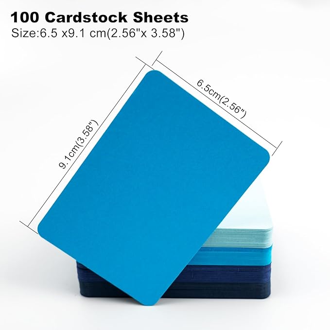 100 Sheets ATC Cards, Blue 300gsm Acid-Free Cardstock, About 2.5 x 3.5 in Rounded Corner Blank Artist Trading Cards, Double-Sided for Journaling, Scrapbooking & Mixed Media