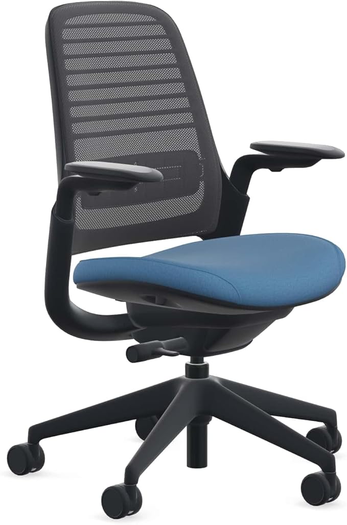 Steelcase Series 1 Office Chair - Ergonomic Work Chair with Wheels for Carpet - Helps Support Productivity - Weight-Activated Controls, Back & Arm Support - Easy Assembly - Licorice + Cobalt Era