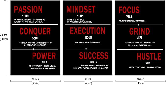 DINGFUN Inspirational Canvas Poster Wall Art Office Decor Motivational 3 Pieces Modern Entrepreneur Quote Picture Painting Artwork for Home Bedroom Workplace Classroom Ready to Hang [48''Wx 24''H]