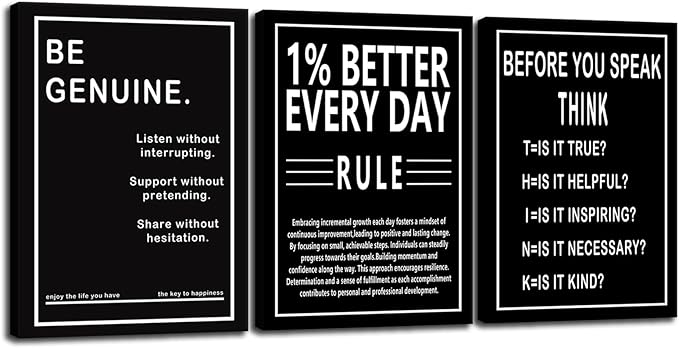 Before You Speak Think Motivational Canvas Wall Art 1% Better Every Day Rule Poster Inspirational Quotes Office Wall Decor Print Framed Artwork for Home Living Room School Decor [60" W X 28" H]