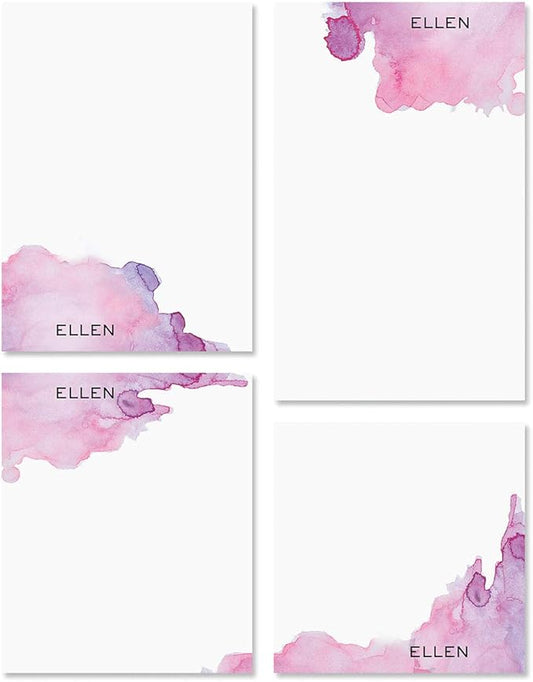Current Watercolor Mark Personalized Notepad Sets - Set of 4, 100-sheet pads, Add Your Name, Largest pad 4-1/4" x 6-3/4", Personalized Stationery, Graduation Gift