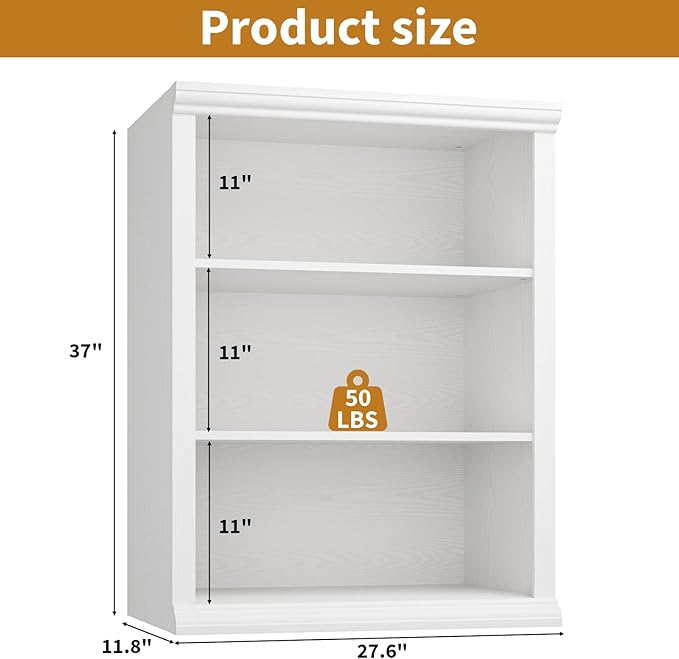 Rresyet 3 Tier Bookcase 27.6" W Bookshelf Wooden Bookshelves Floor Standing Small Book Shelves for Home Office, Living Room, Bedroom, White