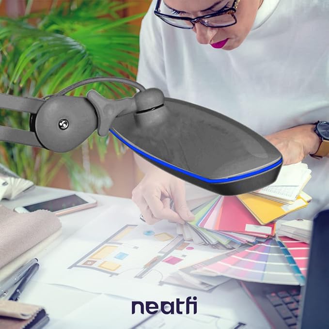 Neatfi XL 2,200 Lumens 24W LED Desk Lamp – 23” Wide Shade | Dimmable Eye-Caring Task Light | Adjustable Arm | Home Office, Study, Crafts & Nail Tech (Silver, Non-CCT with Clamp)
