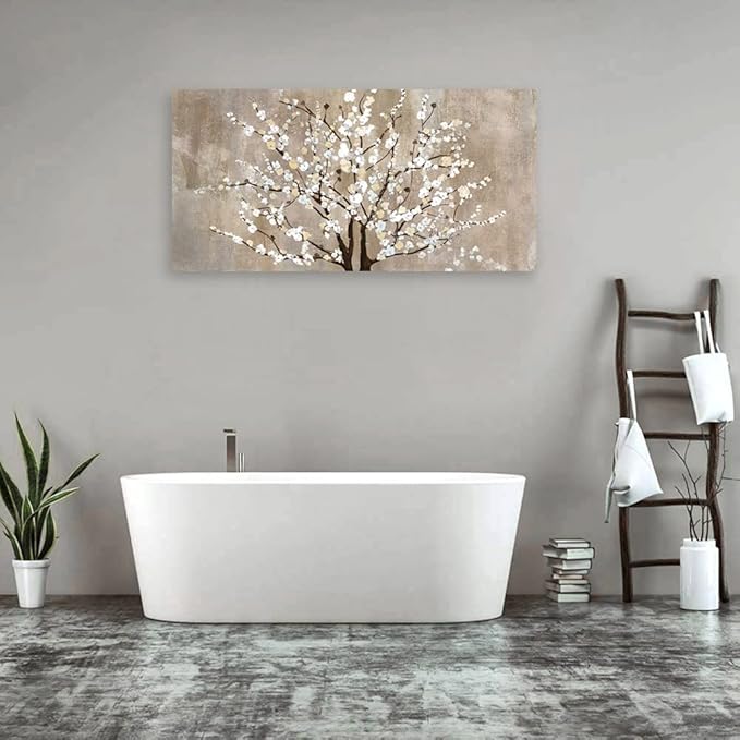 Flower Canvas Wall Art for Living Room & Bedroom - Plum Blossom Canvas Wall Pictures - Abstract Elegant Floral Canvas Prints - Framed & Ready to Hang - 20" x 40"