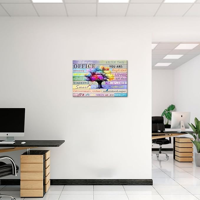 Inspirational Wall Art for Office Team Rules Signs, Framed Prints - Motivation, Positive Quotes - 16x12 Colors