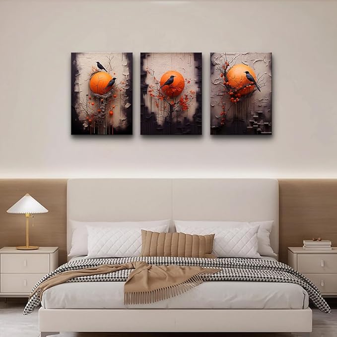 TTHYUEWS Canvas Wall Decor For Living Room Wall Art For Bedroom Fashion Modern Office Decoration Painting Bird Abstract Wall Pictures Posters Inspirational Artwork Home Decor Ready To Hang 3 Piece