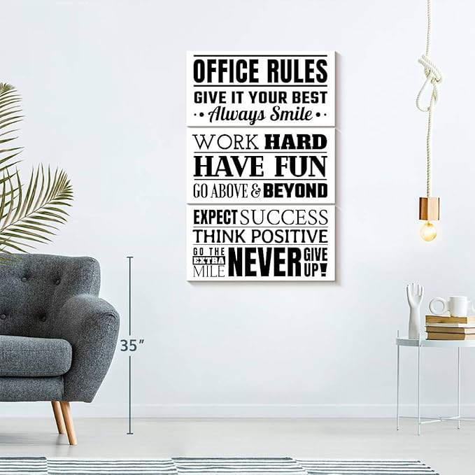 Elephant Stock - Fun Office Rules Wall Art - Vertical Multi Panel Canvas - 3 Piece Living Room Wall Decor - Digital Art Inspirational And Typography Multi Piece Wall Art - White And Black Decor - 36" x 57"