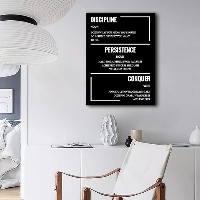 Motivational Canvas Wall Art Poster Print Discipline Persistence Conquer Inspirational Entrepreneur Quotes Picture Painting for Kitchen Teens Room Office Painting Stretched and Framed [18''Wx24''H]