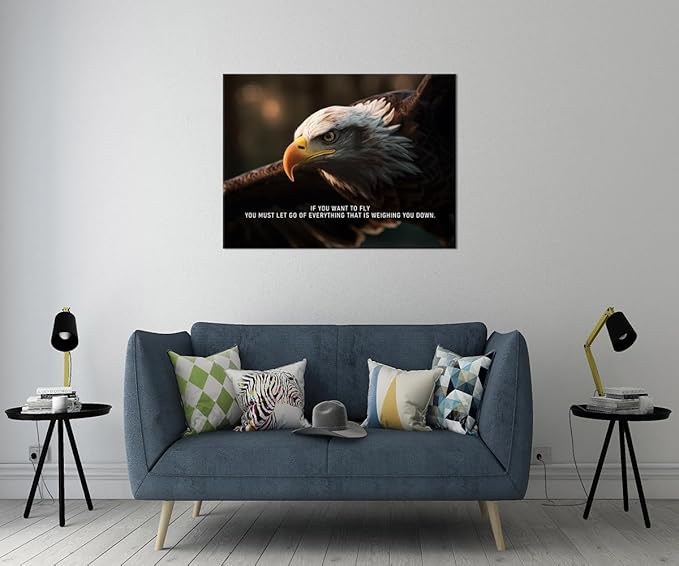 Eagle Inspirational Canvas Wall Art Inspiration Animal Painting Pictures Motivational Quotes If You Want To Fly Prints Artwork Modern Living Room Home Office Decor Framed Ready to Hang[30''W x 40''H]