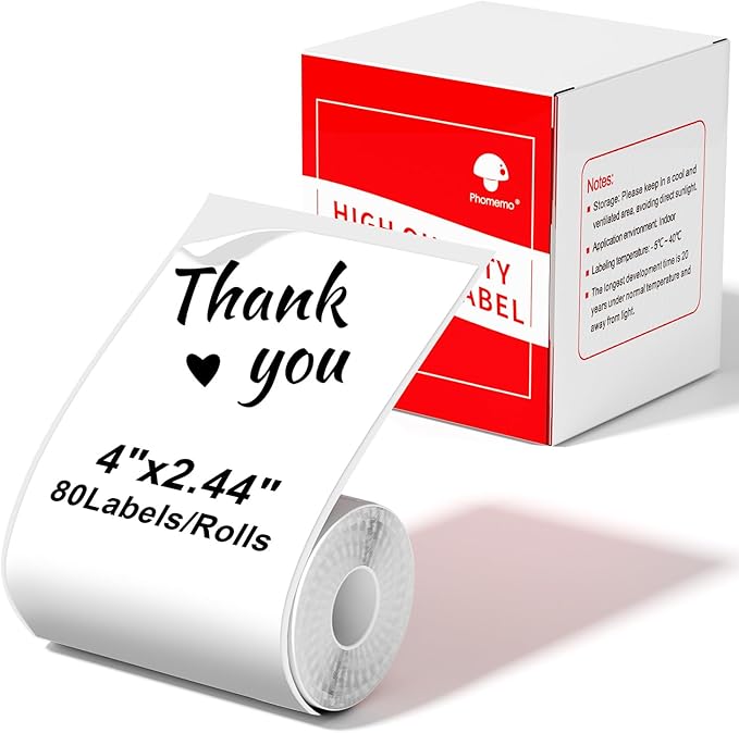 Phomemo M220 Label Maker White & 1 Roll White Thermal Label 2.44" x 4"(62x100mm), Upgrade 3 Inch Barcode Portable Printer, for Office & Small Business, Compatible with Phones&PC
