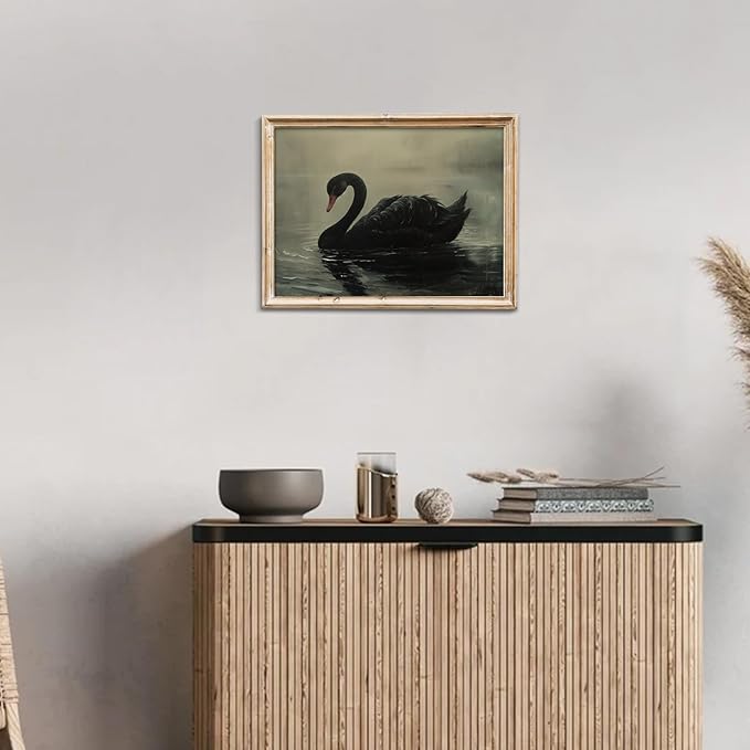 uniro Black Swan Retro Wall Art Gothic Home Decor Dark Academia Wall Art Prints Victorian Goth Print Dark Cottagecore Wall Art Moody Vintage Oil Painting Aesthetic(8" x 10"-UNFRAMED)