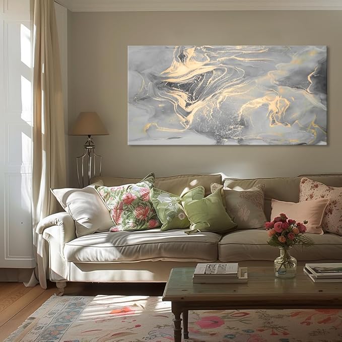 liysawg Wall Art Abstract Canvas Painting Gray Wall Decor Fluid Ink Modern Artwork for Living Room Bedroom Dining Room Home Office Decor 79"x40"(200x100cm)