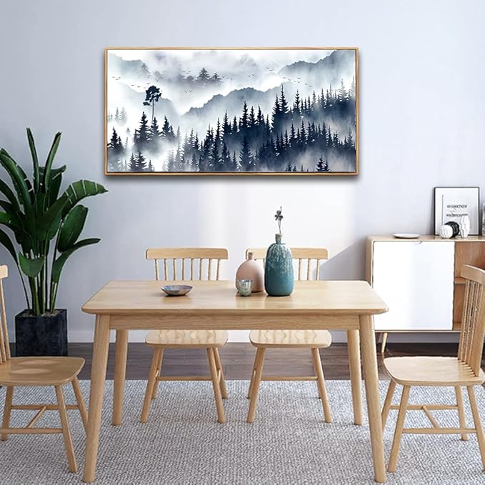 hyidecorart Wood Framed Wall Art For Living Room Canvas Wall Decor For Office Abstract Painting Fog forest Landscape Wall Picture Ready To Hang Bedroom Home Decorations Prints Posters Artwork 20X40