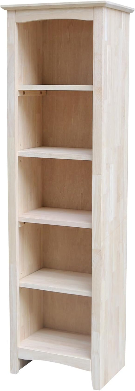 International Concepts Narrow Shaker Bookcase, 60-Inch High, Solid Parawood, Unfinished