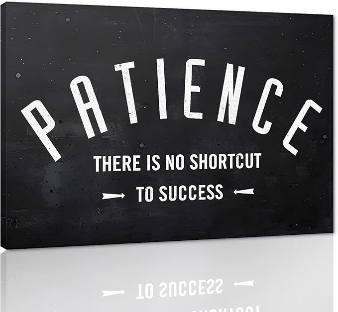 Patience - There Is No Shortcut to Success Inspirational & Motivational Office Art Wall Pictures Black and White Framed Office Home Wall Art Wooden Framed HD Print Gift Choice Ready to Hang, 36"Wx24"H