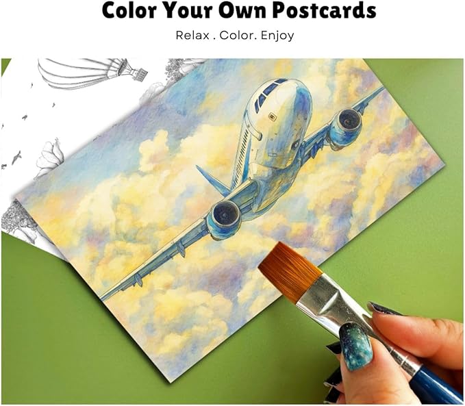 Artwink Watercolor Coloring Cards – Landscape Theme, 15 Sheets (5x7 Inches, 300gsm), Works with Watercolor, Colored Pencils, or Markers, Great for Coloring Book Lovers & Watercolor Painting Practice