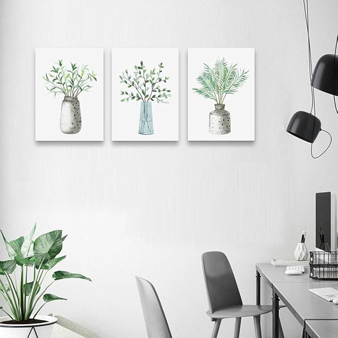 DZRWUBHS Large Canvas Wall Art Paintings For Dining Room Kitchen Bedroom Decor Family Wall Decoration For Living Room Wall Decor For Office Green Leaf Vase Wall Pictures Artwork Home Walls