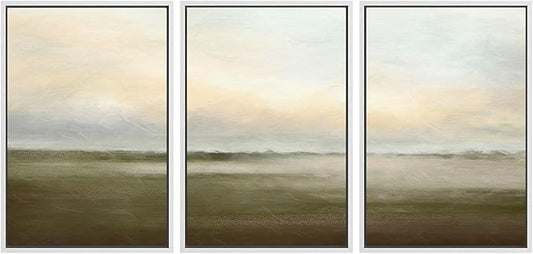 SIGNWIN Framed Canvas Print Wall Art Set Pastel Sunset Country Farmland Landscape Nature Abstract Illustrations Fine Art Decorative Nordic Rustic for Living Room, Bedroom, Office - 24"x36"x3 White