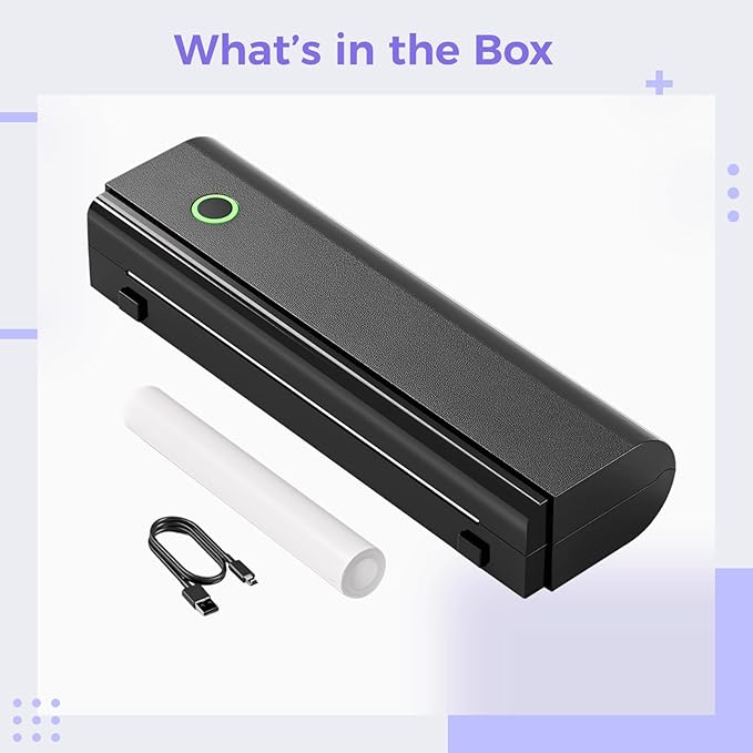 Portable Thermal Printer A4 Set, Wireless Inkless Printer with 10 Rolls Paper, USB & Wireless Connection for Phone, Office, Home, Black