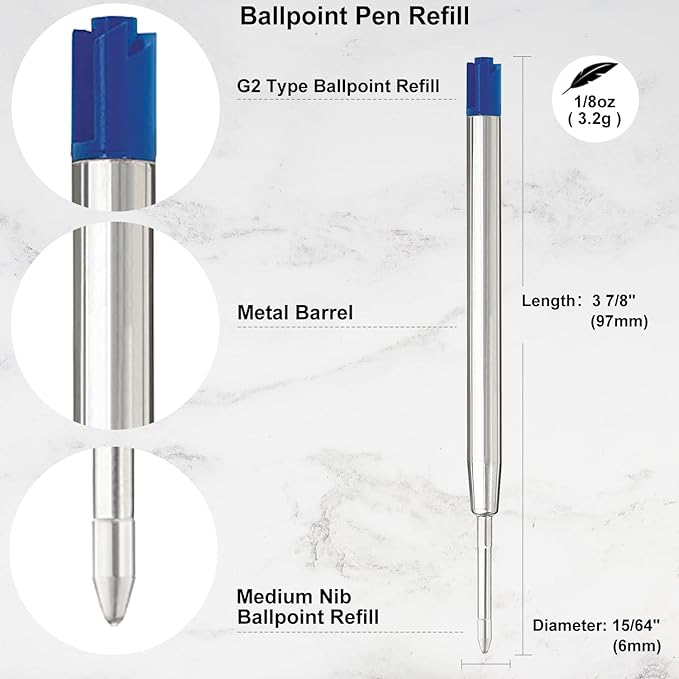 Blue Ink Pen Refills - 12 Pack Medium Point 1.0mm Tip Smooth Writing Pen Refills (Blue)