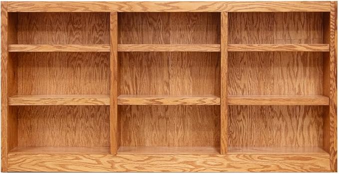 Concepts In Wood 36" Traditional Triple Wide Wood Bookcase with 6 Adjustable Shelves & 3 Fixed Shelves, Assembly Required, for Laundry/Bedroom/Kitchen/Garage/Office, in Dry Oak Finish