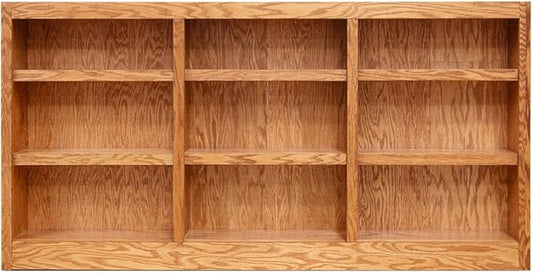 Concepts In Wood 36" Traditional Triple Wide Wood Bookcase with 6 Adjustable Shelves & 3 Fixed Shelves, Assembly Required, for Laundry/Bedroom/Kitchen/Garage/Office, in Dry Oak Finish