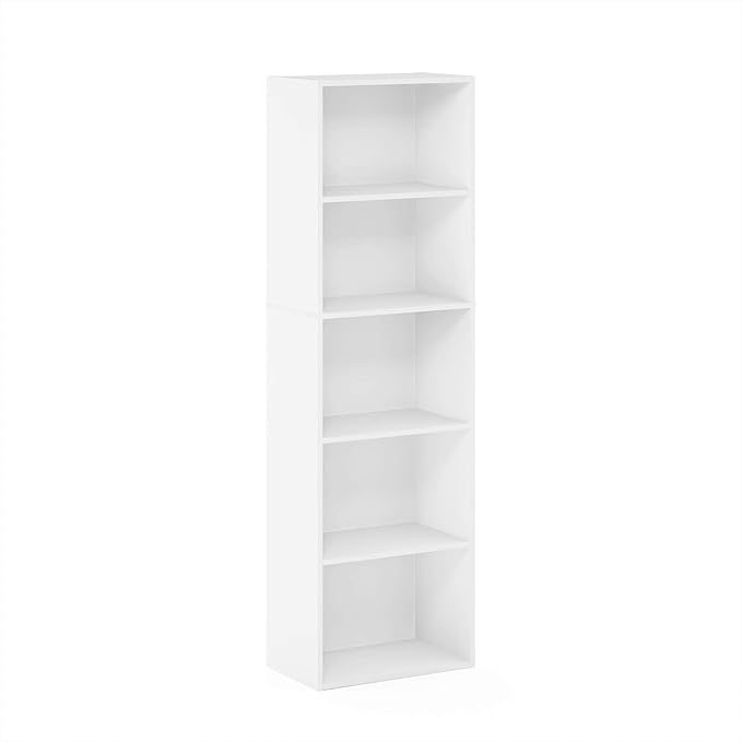 Furinno LUDER Book Shelf, 5-Tier Bookshelf, Bookcase with Open Shelves, 9.4 x 15.8 x 52, Easy Assembly, for Living Room, Bedroom, Home Office, Plain White
