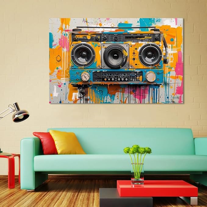 Yatsen Bridge Music Graffiti Wall Art, Abstract Music Art Wall Decor For Men Colorful Wall Art for Bathroom Bedroom Pop Modern Decorations Stretched and Framed Ready to Hang 28"X44"