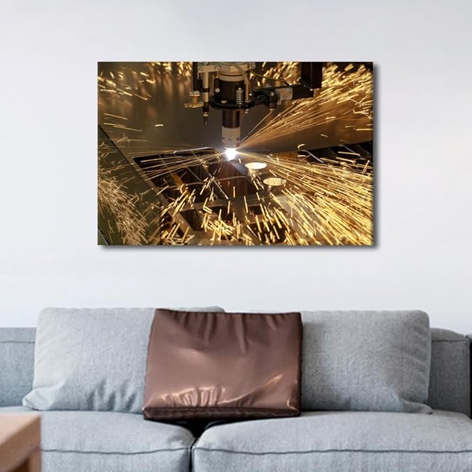 Framed Wall Art Prints Plasma Cutting Pictures Canvas Prints Art Work for Walls Multi-panels Wall Art Metalwork Industry Machine Canvas Art Wall Decor for Bedroom Living Room, 16" x24"
