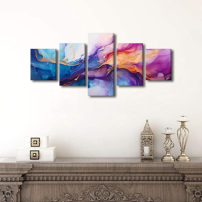 Modern Canvas Art Decor Abstract Canvas Wall Art Abstract Swirls Poster Prints on Canvas 5 Panel Living Room Decor for Men Lady Bedroom Home Wall Decor Stretched and Framed Ready to Hang 50x24 in