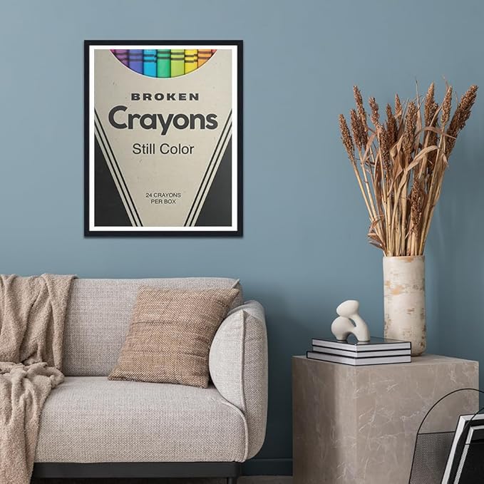 Broken Crayons Still Color Framed Canvas Print Wall Art, Resilience Motivational Quote, Corporate Office Decor for Entrepreneurs, Modern Abstract Wall Pictures Ready to Hang, 12.5x16.5 Inches