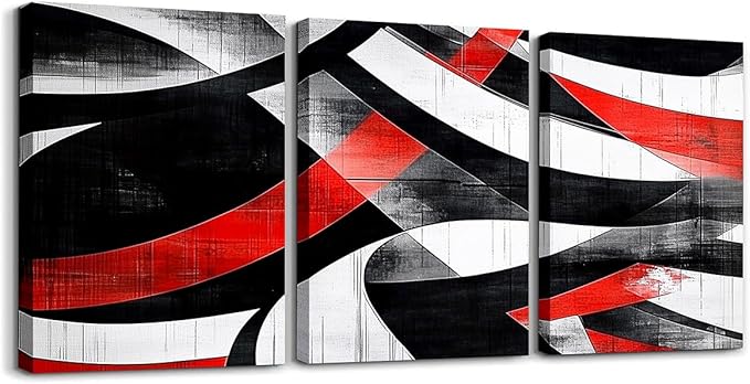 jejeloiu Kids Abstract Art 3 Piece Canvas Wall Art for Living Room Bedroom 12"x16"x3pcs Geometric Office Decorations Artwork Posters Red Modern Art Picture Wall Decor for Home Decor Bathroom