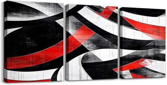jejeloiu Kids Abstract Art 3 Piece Canvas Wall Art for Living Room Bedroom 12"x16"x3pcs Geometric Office Decorations Artwork Posters Red Modern Art Picture Wall Decor for Home Decor Bathroom