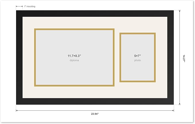 CountryArtHouse Fits 11.69 x 8.27 A4 Certificate and 5 x 7 Photo Diploma and Photo Frame Natural Wood Genuine Hardwood with Dark Red Over Metallic Gold Double mat