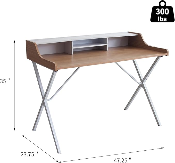 47.25 Inch Computer Desk for Bedroom Home Office Desk Office Tables Work Desk Writing Desk with Shelves Small Desks for Small Spaces Computer Table,Nature