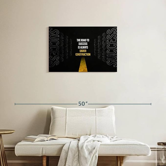 ElephantStock - Work On Your Road To Success Wall Art - Horizontal Canvas Wall Art - Home Office Wall Decor - Digital Art Inspirational And Typography Canvas Art - Black And White Decor - 30" x 20"