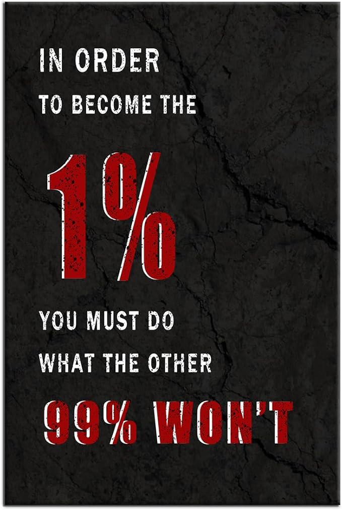 Motivational Poster Print Wooden Framed Canvas Wall Art Become The 1% Inspirational Quotes Picture Print Wall Decor for Living Room Office Workplace Classroom Artwork Ready to Hang [24''Wx36''H]