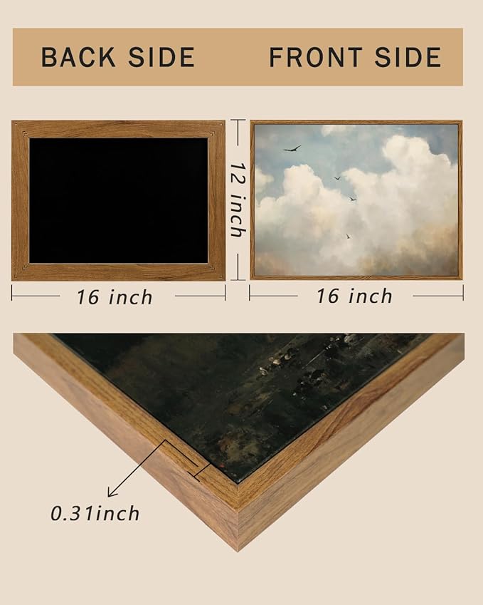 ARPEOTCY Vintage Framed Canvas Wall Art, Cloud & Bird Vintage Wall Art for Living Room Bedroom Office, Retro Farmhouse Landscape Kitchen Bathroom Wall Art Prints(12x16 Inch)