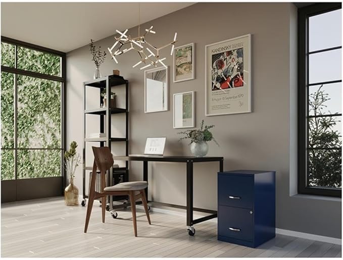 Space Solutions 18in 2 Drawer Metal File Cabinet Navy, Letter Size, Fully Assembled