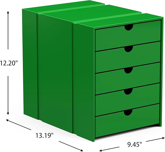 Modern Steel 5-Drawer File Cabinet For Desk, Document Storage Box, Office Desktop Filing Organizer, Drawer Organizer, desk caddy (Green)