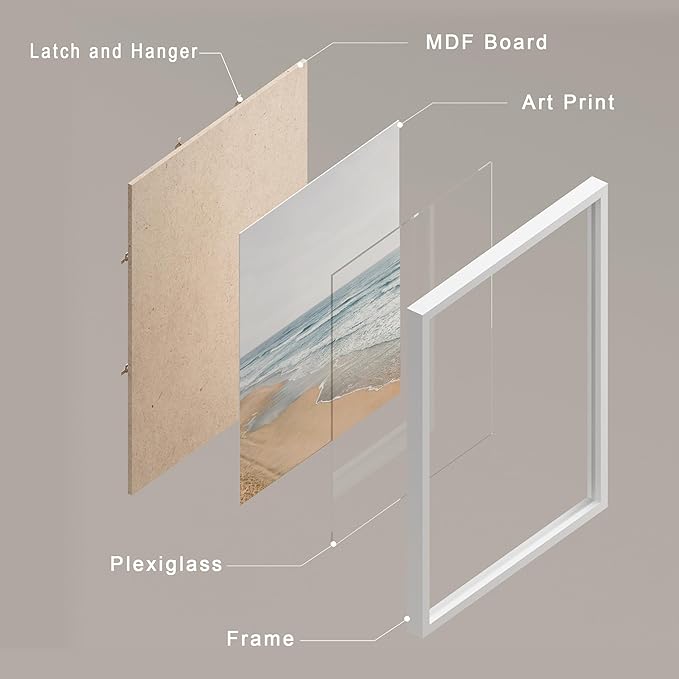 SIGNWIN Framed Poster Wall Art Set of Coastal, Beach Ocean Nature Landscape Prints, Pampas Grass for Living Room, Bedroom, Office - 11"x14"x 8 White
